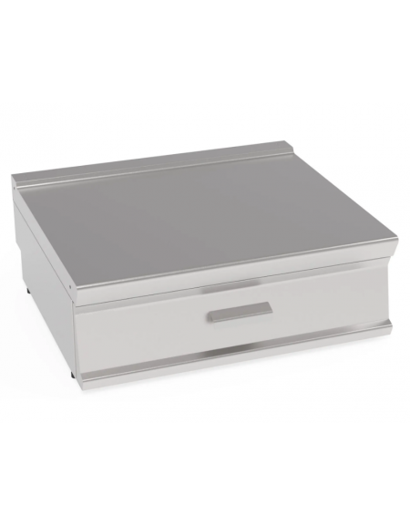 Piano di lavoro in acciaio inox con piano rinforzato, con cassetto cm 69,5x56x10h - dim tot. cm 80x70x28h