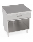 Piano di lavoro in acciaio inox con piano rinforzato, con cassetto su vano aperto cm 73x57,4x39,5h - dim tot. cm 80x70x90h