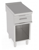 Piano di lavoro in acciaio inox con piano rinforzato, con cassetto su vano aperto cm 33x57,4x39,5h - dim tot. cm 40x70x90h