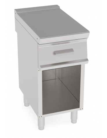 Piano di lavoro in acciaio inox con piano rinforzato, con cassetto su vano aperto cm 33x57,4x39,5h - dim tot. cm 40x70x90h