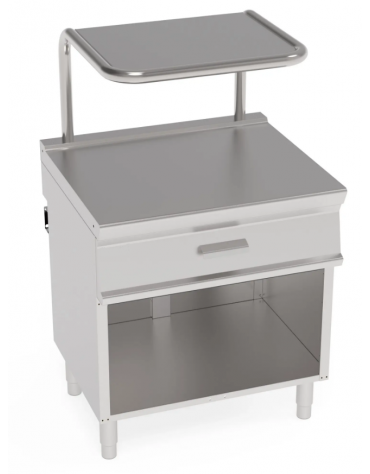 Piano di lavoro inox, con cassetto su vano aperto cm 73x57,4x39,5h e supporto salamandra - cm 80x70x90h