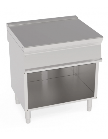 Piano di lavoro in acciaio inox con piano rinforzato, senza cassetto su vano aperto cm 73x57,4x39,5h - dim tot. cm 80x70x90h
