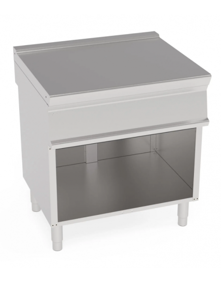 Piano di lavoro in acciaio inox con piano rinforzato, senza cassetto su vano aperto cm 73x57,4x39,5h - dim tot. cm 80x70x90h