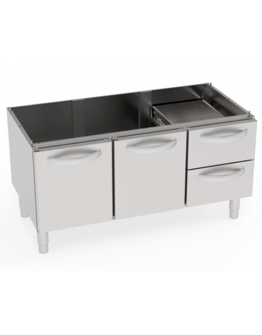 Vano neutro in acciaio inox AISI 304 con 2 porte e 2 cassetti, vano cm 113x57,4x39,5h - Dimensioni cm 120x57,5x57h