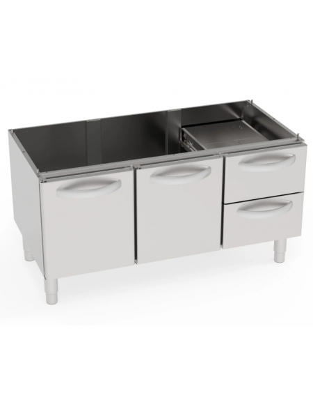 Vano neutro con 2 porte e 2 cassetti GN1/1 cm 29,5x56x10h, cm vano 113x57,4x39,5h - dim. tot. 120x57,5x57h