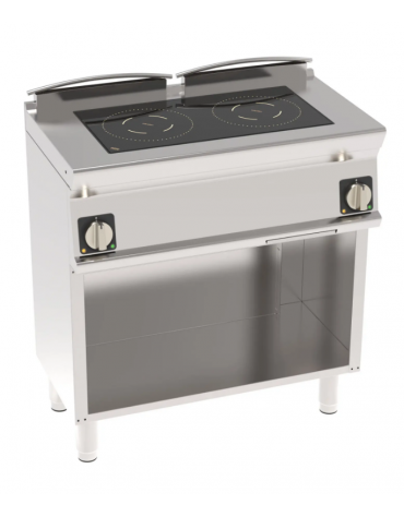 Cucina elettrica in acciaio Inox, con piano ad induzione su vano aperto - 2 zone cottura - trifase 7 Kw - cm 80x45x90h