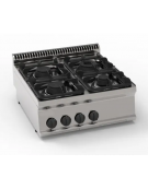 Cucina a gas 4 fuochi da banco in acciaio Inox, griglie in ghisa - potenza fuochi 1x7,2Kw + 1x3,3Kw + 2x4,5Kw - cm 70x70x28h