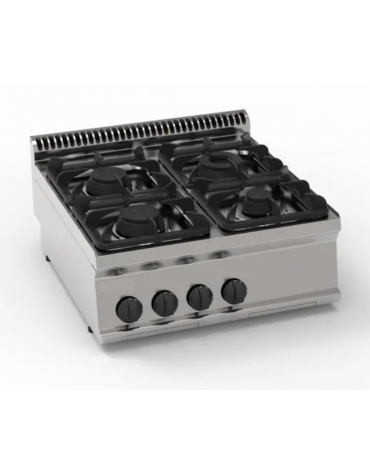 Cucina a gas 4 fuochi, potenza fuochi aperti 1x7,2kw+1x3,3kw+2x4,5kw - cm 70x70x28h