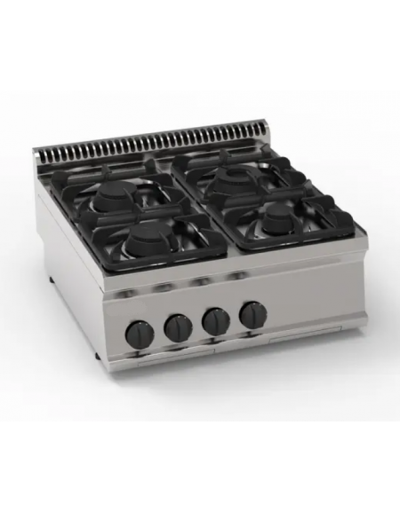 Cucina a gas 4 fuochi, potenza fuochi aperti 1x7,2kw+1x3,3kw+2x4,5kw - cm 70x70x28h