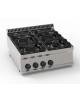 Cucina a gas 4 fuochi da banco in acciaio Inox, griglie in ghisa - potenza fuochi 1x7,2Kw + 1x3,3Kw + 2x4,5Kw - cm 70x70x28h