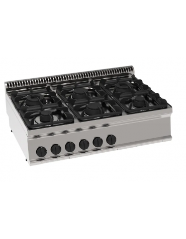 Cucina a gas 6 fuochi, potenza fuochi aperti 2x7,2kw+2x3,3kw+2x4,5kw - cm 105x70x28h Cucina a gas 6 fuochi, potenza fuochi aperti 2x7,2kw+2x3,3kw+2x4,5kw - cm 105x70x28h