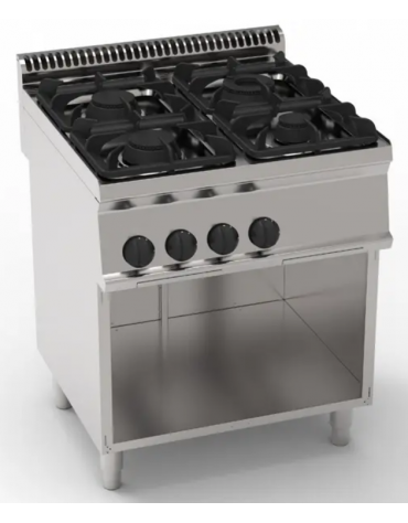 Cucina a gas 4 fuochi su vano aperto, potenza fuochi aperti 1x7,2kw+1x3,3kw+2x4,5kw - cm 70x70x85h