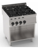 Cucina a gas 4 fuochi su vano aperto in acciaio Inox, griglie in ghisa - potenza fuochi 1x7,2Kw+1x3,3Kw+2x4,5Kw - cm 70x70x85h