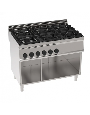 Cucina a gas 6 fuochi su vano aperto, potenza fuochi aperti 2x7,2kw+2x3,3kw+2x4,5kw - cm 105x70x85h