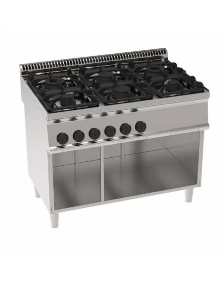 Cucina a gas 6 fuochi su vano aperto, potenza fuochi aperti 2x7,2kw+2x3,3kw+2x4,5kw - cm 105x70x85h