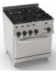 Cucina a gas 4 fuochi, 1x7,2Kw+1x3,3Kw+2x4,5Kw - su forno a gas statico GN2/1 - camera cm 57,5x65x30h - cm 70x70x85h