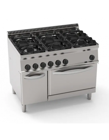 Cucina a gas 6 fuochi, forno elettr. GN 2/1, fuochi aperti 2x7,2+2x3,3+2x4,5 n°x kw - cam. forno cm 57,5x65x30 - cm 105x70x85h