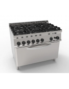 Cucina a gas 6 fuochi, forno a gas monofase, fuochi aperti 2x7,2+2x3,3+2x4,5 n°xkw - cam. forno cm 92,5x63x40 - cm 105x70x85h
