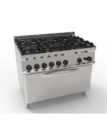 Cucina a gas 6 fuochi, forno a gas monofase, fuochi aperti 2x7,2+2x3,3+2x4,5 n°xkw - cam. forno cm 92,5x63x40 - cm 105x70x85h