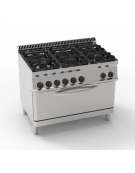 Cucina a gas 6 fuochi, forno elettr. trifase, fuochi aperti 2x7,2kw+2x3,3kw+2x4,5kw - cam. forno cm 92,5x63x30 - cm 105x70x85