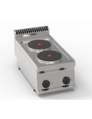 Cucina elettrica da banco in acciaio Inox, 2 piastre ermetiche tonde Ø cm 22 - potenza totale Kw 5,2 trifase - cm 35x70x28h