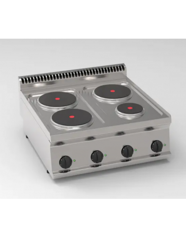 Cucina elettrica da banco in acciaio Inox, 4 piastre ermetiche tonde 3xØ22cm + 1xØ15cm - potenza Kw 9,3 trifase - cm 70x70x28h
