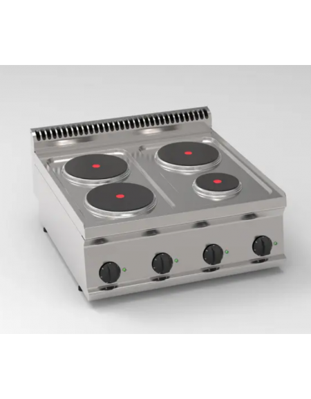 Cucina elettrica da banco in acciaio Inox, 4 piastre ermetiche tonde 3xØ22cm + 1xØ15cm - potenza Kw 9,3 trifase - cm 70x70x28h