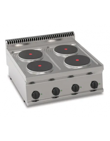 Cucina elettrica da banco in acciaio Inox, 4 piastre ermetiche tonde Ø cm 22 - potenza totale Kw 10,4 trifase - cm 70x70x28h
