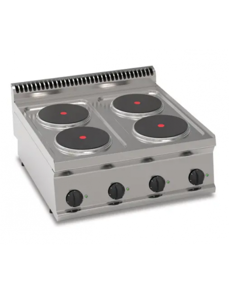 Cucina elettrica da banco in acciaio Inox, 4 piastre ermetiche tonde Ø cm 22 - potenza totale Kw 10,4 trifase - cm 70x70x28h