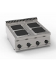 Cucina elettrica da banco in acciaio Inox, 4 piastre ermetiche quadrate cm 22x22 - pot. totale Kw 10,4 trifase - cm 70x70x28h