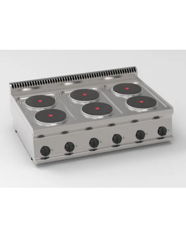 Cucina elettrica da banco trifase-15,6kw, 6 piastre Ø 22 - cm 105x70x28h
