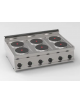 Cucina elettrica da banco in acciaio Inox, 6 piastre ermetiche tonde Ø cm 22 - potenza tot Kw 15,3 trifase - cm 105x70x28h