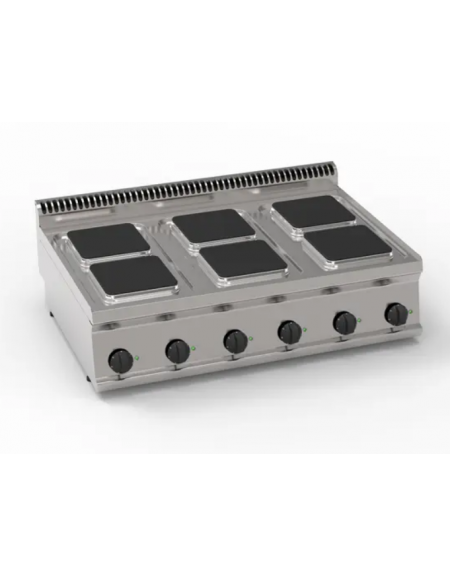 Cucina elettrica da banco in acciaio Inox, 6 piastre ermetiche quadrate cm 22x22 - potenza tot Kw 15,6 trifase - cm 105x70x28h