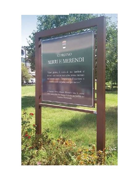 Bacheca in acciaio zincato e verniciato, pannello monofacciale di cm 100x100  - dimensioni tot cm 136x299,5h