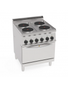 Cucina elettrica trifase-15,1kw, 4 piastre Ø22, su forno elettrico GN2/1 con camera cm 57x65x30 -cm 70x70x85h