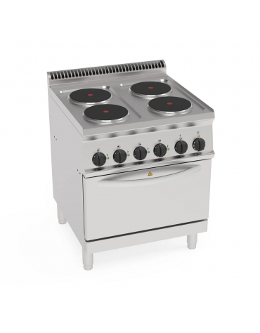Cucina elettrica 4 piastre ermetiche tonde Ø 22cm, su forno elettrico statico GN2/1 - potenza Kw 15,7 trifase - cm 70x70x85h