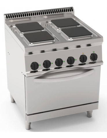 Cucina elettrica trifase-15,1kw, 4 piastre cm 22x22, su forno elettrico GN2/1, con camera cm 57x65x30 -cm 70x70x85h Cucina elettrica trifase-15,1kw, 4 piastre cm 22x22, su forno elettrico GN2/1, con camera cm 57x65x30 -cm 70x70x85h