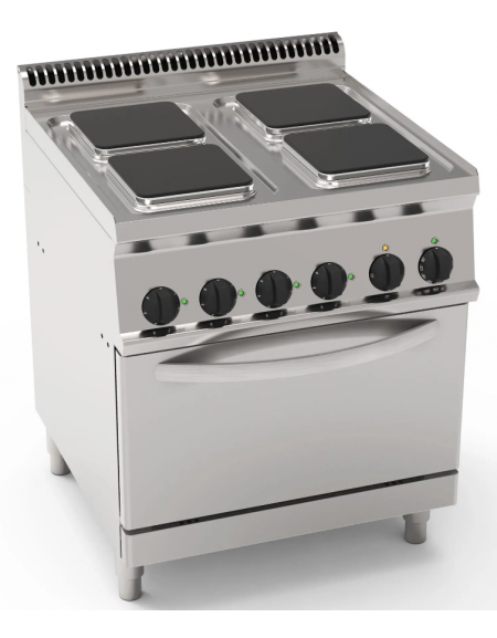 Cucina elettrica trifase-15,1kw, 4 piastre cm 22x22, su forno elettrico GN2/1, con camera cm 57x65x30 -cm 70x70x85h Cucina elettrica trifase-15,1kw, 4 piastre cm 22x22, su forno elettrico GN2/1, con camera cm 57x65x30 -cm 70x70x85h