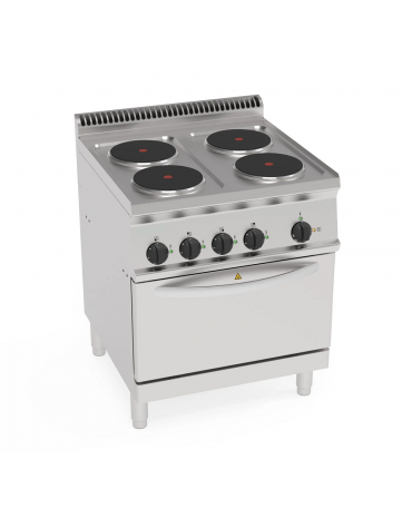Cucina elettrica 4 piastre ermetiche tonde Ø 22cm, su forno elettrico ventilato GN1/1, potenza Kw15,4 trifase - cm 70x70x85h