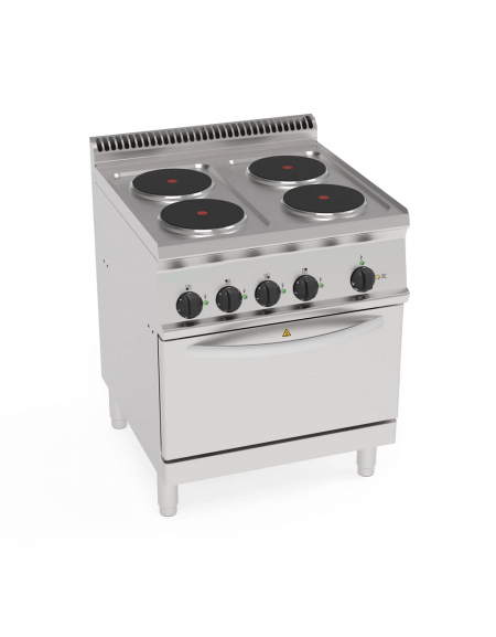 Cucina elettrica trifase-15,4kw, 4 piastre Ø22, su forno elettrico ventilato con camera cm 57x65x30 -cm 70x70x85h