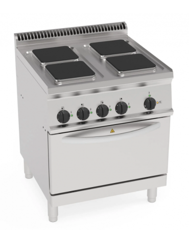 Cucina elettrica trifase-15,4kw, 4 piastre cm 22x22, su forno elettrico ventilato, con camera cm 57x51,5x30 -cm 70x70x85h Cucina elettrica trifase-15,4kw, 4 piastre cm 22x22, su forno elettrico ventilato, con camera cm 57x51,5x30 -cm 70x70x85h