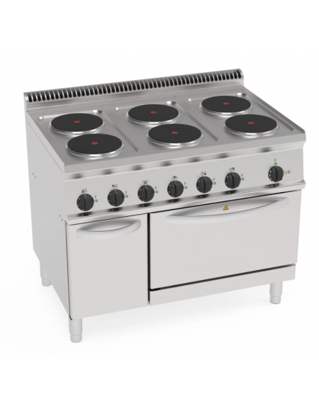 Cucina elettrica trifase-20,6kw, 6 piastre Ø22, su forno elettrico ventilato con camera cm 57x51,5x30 -cm 105x70x85h