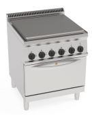 Cucina tuttapiastra elettrica, 4 zone cottura, su forno elettrico ventilato GN1/1 - potenza tot. Kw 13 trifase - cm 70x70x85h