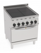 Cucina elettrica trifase-14,7kw, 4 piastre quadre fisse 30x30, forno eletr., camera cm 57,5x65x30  - dim tot. cm 70x70x85h Cucina elettrica trifase-14,7kw, 4 piastre quadre fisse 30x30, forno eletr., camera cm 57,5x65x30  - dim tot. cm 70x70x85h