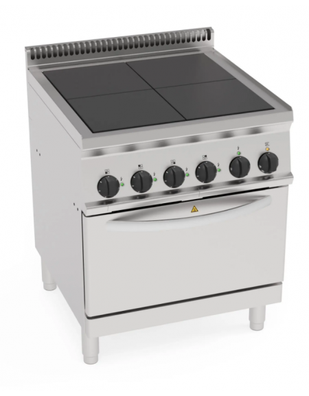 Cucina elettrica trifase-14,7kw, 4 piastre quadre fisse 30x30, forno eletr., camera cm 57,5x65x30  - dim tot. cm 70x70x85h Cucina elettrica trifase-14,7kw, 4 piastre quadre fisse 30x30, forno eletr., camera cm 57,5x65x30  - dim tot. cm 70x70x85h