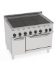 Cucina elettrica 6 piastre quadre complanari fisse - forno elettrico statico GN2/1, potenza tot. 20,3Kw trifase - cm 105x70x85h