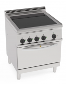 Cucina elettrica in vetroceramica, 4 zone cottura, su forno elettrico ventilato GN1/1, camera 57x51,5x30h - cm 70x70x85h