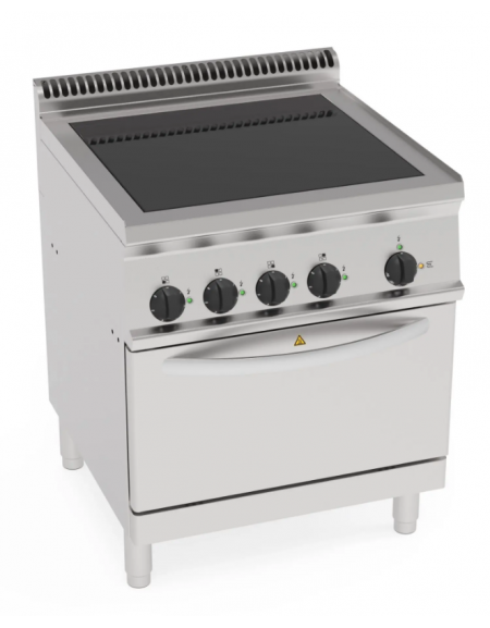 Cucina elettrica in vetroceramica, 4 zone cottura, su forno elettrico ventilato GN1/1, camera 57x51,5x30h - cm 70x70x85h