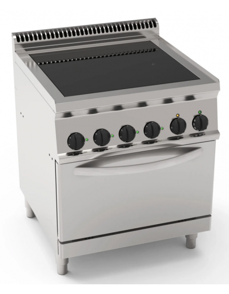 Cucina elettrica in vetroceramica, 4 zone cottura, su forno elettrico statico GN2/1, camera 57,5x65x30h - Dimensioni cm 70x70x85