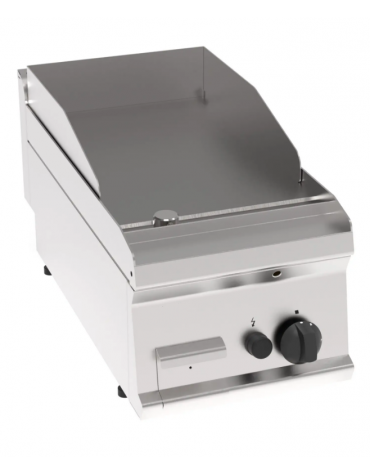 Fry top a gas da banco, 7 kw, piastra liscia, consumo gas 0,74 m³/h - sup. di cottura cm 34,6x56,4  - dim. 35x70x28h